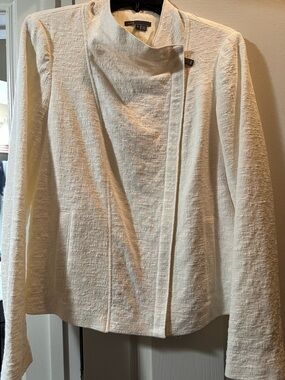 Vince Moto Asymmetric Zip Cream Textured Jacket Large NWOT
